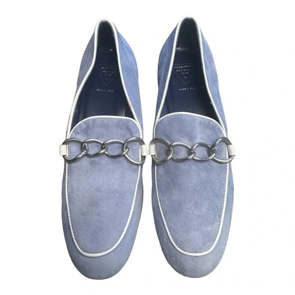 Valentina Rangoni Pale Ocean Blue Suede Silver Chain Detail Slip On Loafer Flats - Picture 12 of 12